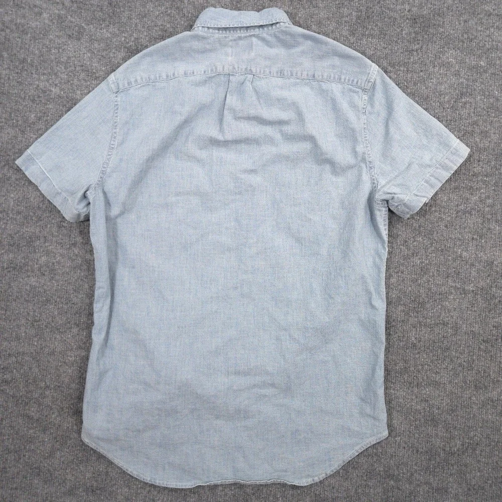 J Crew Chambray Shirt Mens S Blue Organic Cotton Classic Fit Short Sleeve Preppy